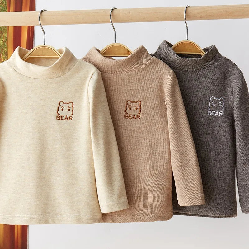 Children's T-shirt Thin Fleece Half Turtleneck Warm Inner Top Suitable for Boys and Girls Babies Long-sleeved Base Shirt