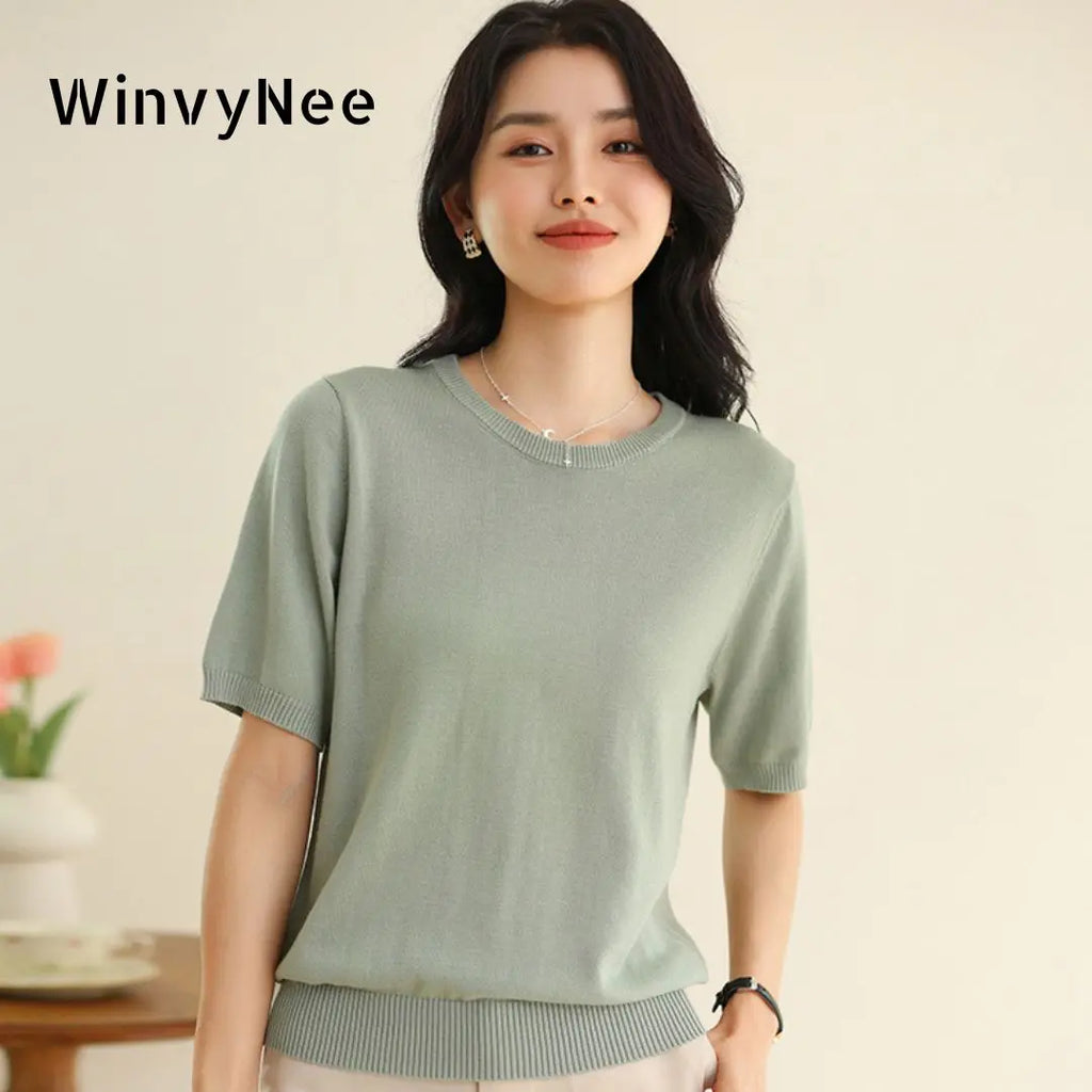 WinvyNee Summer Women's T-shirt 100% Cotton Short Half Sleeve O neck Clothes Solid Casual Pullover Basic Female Top Y2K A1522005