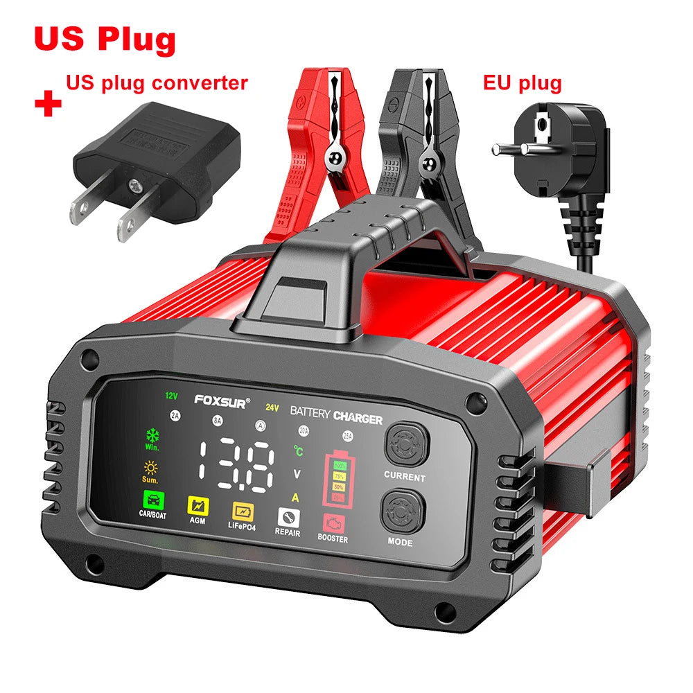 15A/24V 25A/12V Automobile Battery Chargers High Power Intelligent Booster Pulse Repair Car Battery Storage Cell Charging Device
