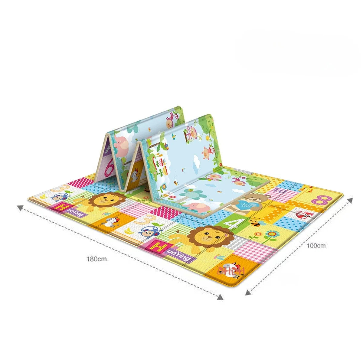 Double Sided Foldable Children's Play Mat Waterproof Non Slip Cartoon Pattern Crawling Mat Indoor Activity Foam Flooring