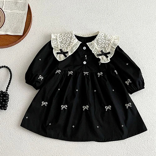 2024 New Autumn Sister Clothes Baby Girl Romper Kids Princess Dresses Long Sleeved Cotton Embroidery 2-6Yrs Girl Party Dress