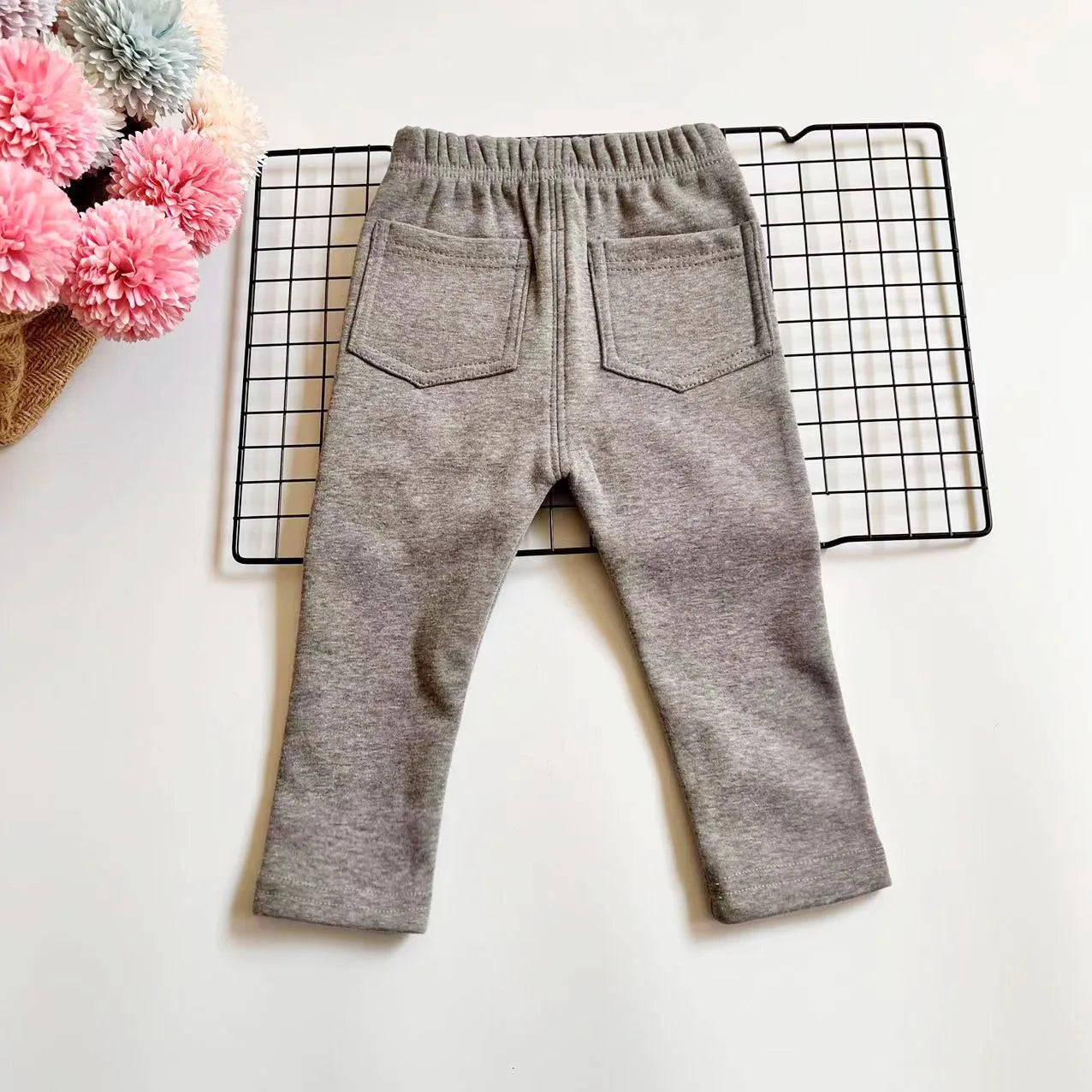 Autumn Winter Children's Jeans Boys and Girls' Solid color Thin Velvet Elastic Belt Jeans Infant Elastic Denim Pants1-6Y