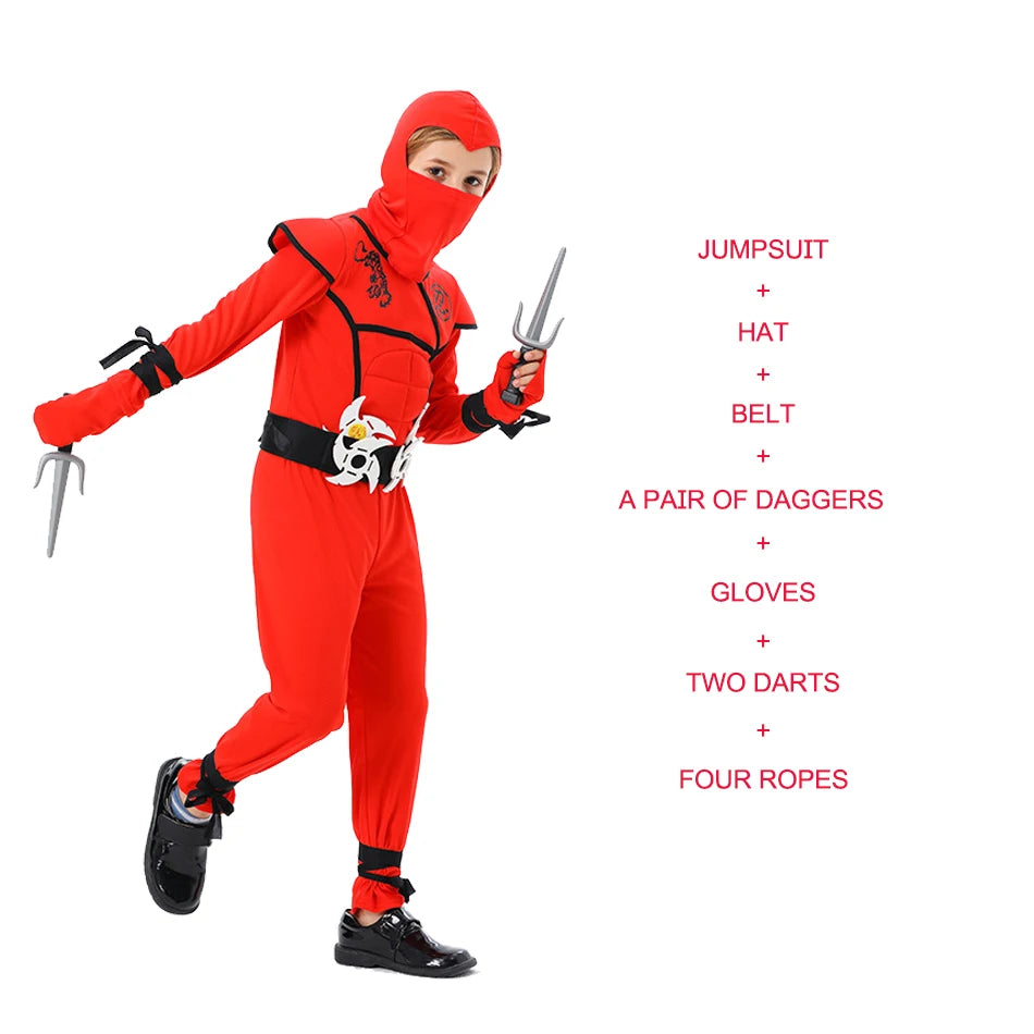 Muscle Ninja Costume for Boys Halloween Deluxe Warrior Role Play Set with Mask Street Style Ninja Outfit for Kids Party
