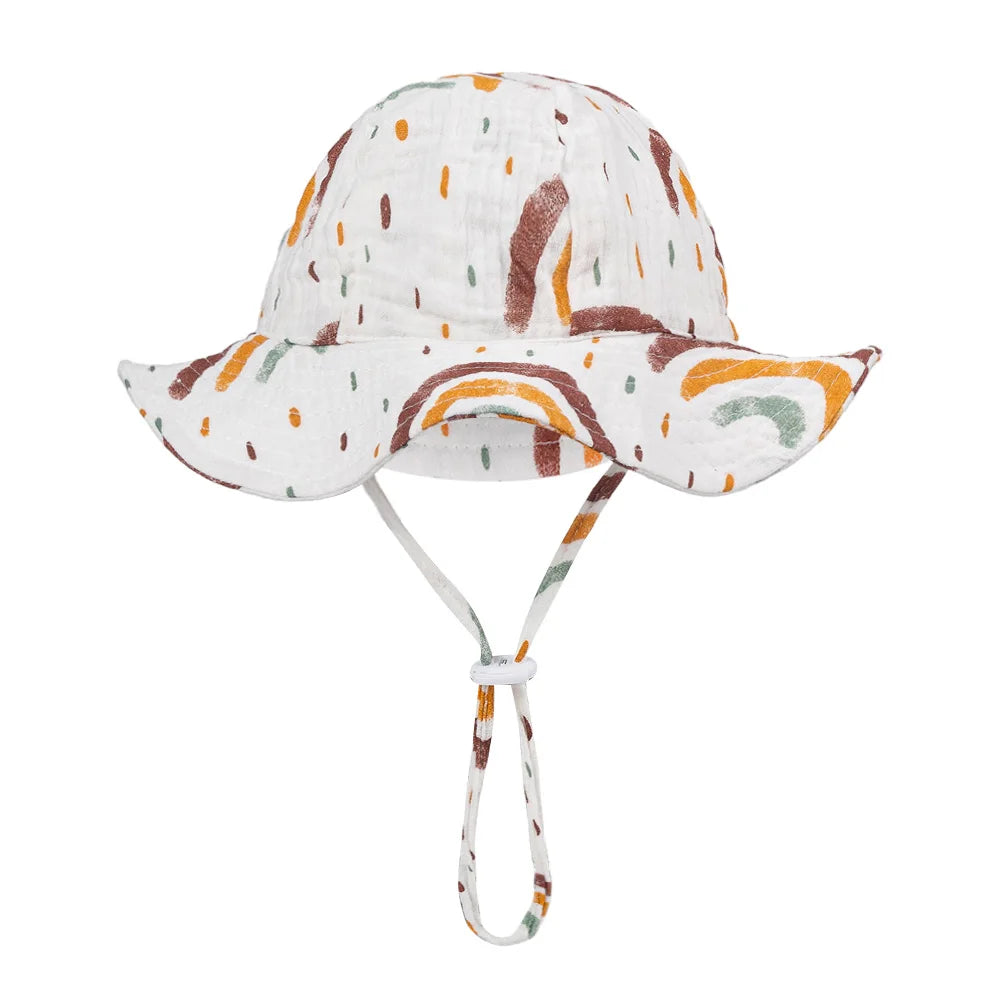 Baby Cotton Bucket Hats New Children Sunscreen Outdoor Caps Boys Girls Print Panama Hat Unisex Beach Fishing Hat For 3-12 Months