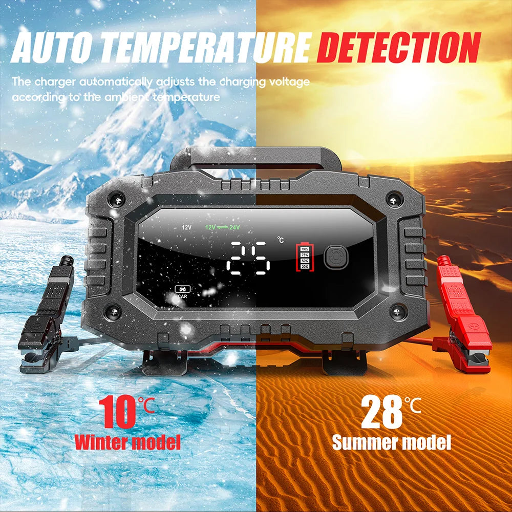 12V 24V FOXSUR FPT200 FPT100 Car Battery Charger for Moto for Truck Battery Repair for Lead-Acid AGM LiFePo4 EFB GEL WET