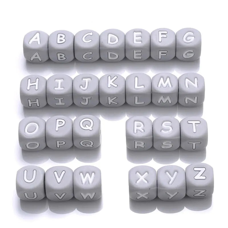 26Pcs Silicone English Letter Beads 12mm Alphabet Silicone Chewing Bead for Pacifier Clip Chain Teether Accessories BPA Free