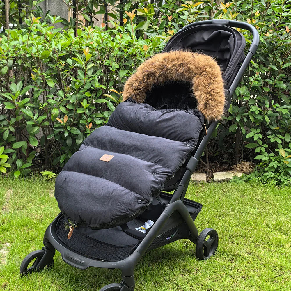 Envelope In Stroller Winter Thicker Socks Removable Fur Collar Windproof Warm Universal Pram Baby Footmuff Stroller Accessories