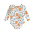 0-4Y Baby Girls Long Sleeve Swimwear Floral Print Back Cut Out Knot Swimsuits Toddler Bathing Suits Beachwear Kids Bikini