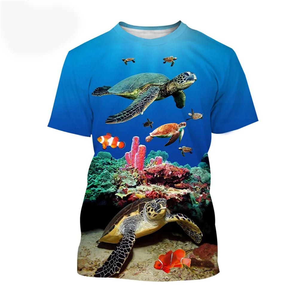 Sea Turtle Pattern T-Shirt for a Boy Girls Clothes Boy T-Shirts Fashion Short Sleeve Boys Clothes Round Neck Children's T-Shirt