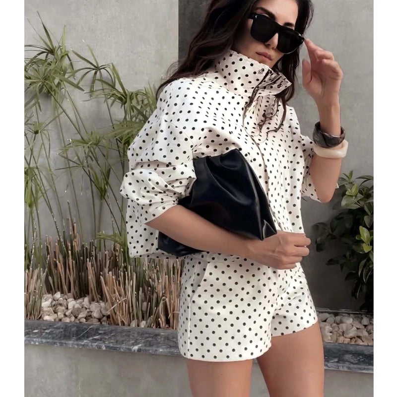 MUJER Polka Dot Mini Shorts for Women Fitness Bermuda Shorts Woman High Waist Short Women's Shorts Sets Holiday Casual Shorts