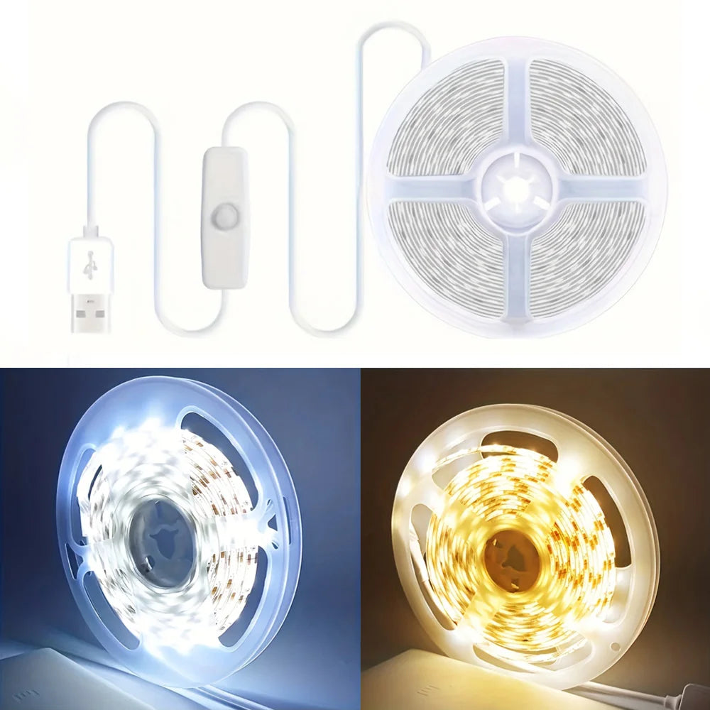 1-5m 5V LED Strip Lights USB 2835 SMD TV Backlight Tape Warm/Cool White 60LEDs/m for Bedroom Wardrobe Kitchen Cabinet Decoration