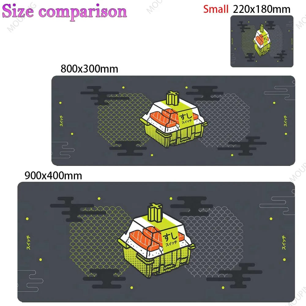 Large Kawaii Grey Gaming Mouse Pad Non Slip Rubber Stitched Edge Desk Mat For PC Laptop Office Dorm Switch Keyboard Gamer Gift