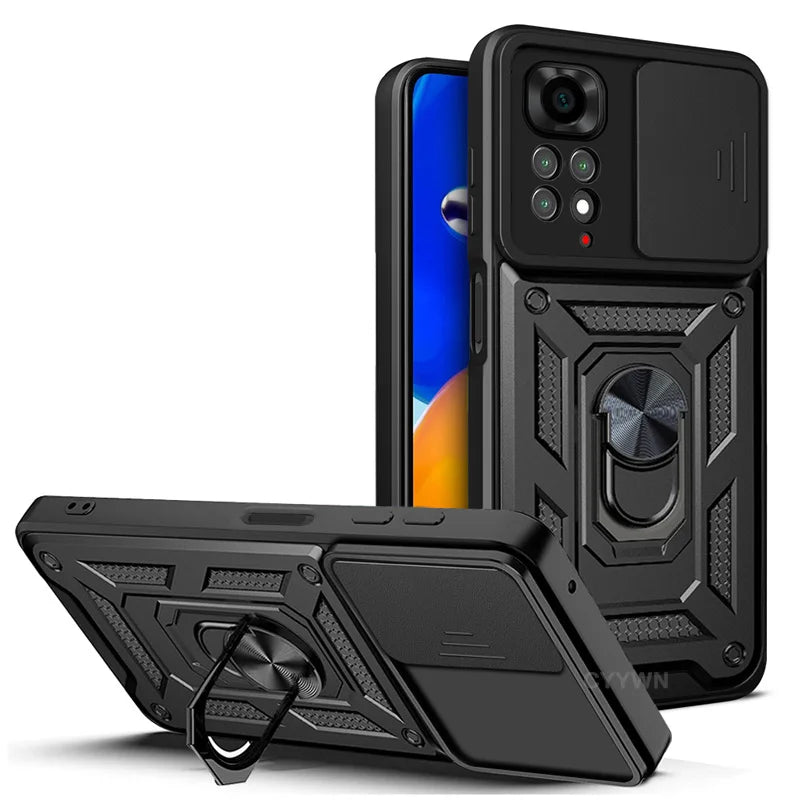 Slide Camera Lens Protector Armor Case For Redmi Note 13 12 11 10 Pro Plus 10s 11s 12s 13C 12C Military Grade Bumpers Ring Cover