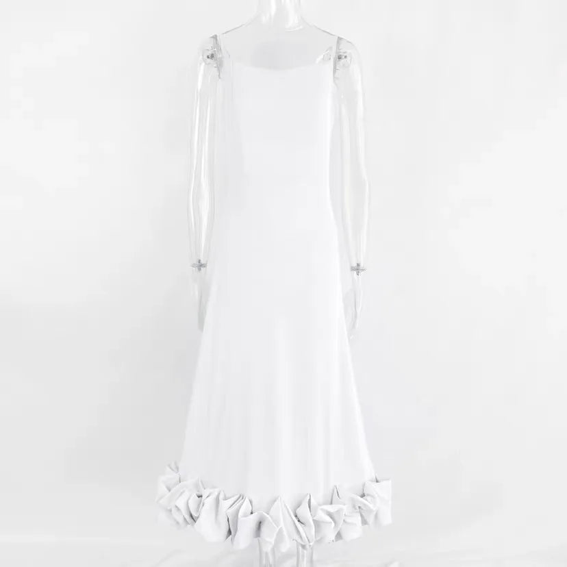 2026 Women Summer Sleeveless Sexy Long Party Dress Flower Hem Design High Waist Elegant Maxi Dress Vestidos Clothes