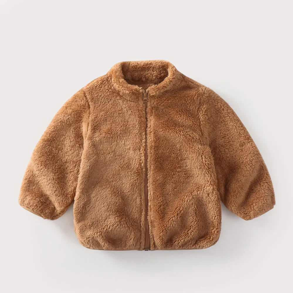 Boys Girls Solid Color Outerwear New Style Fashion Casual Plush Coats Simple Fashion Wear Casual Autumn Winter Jacket For Kids