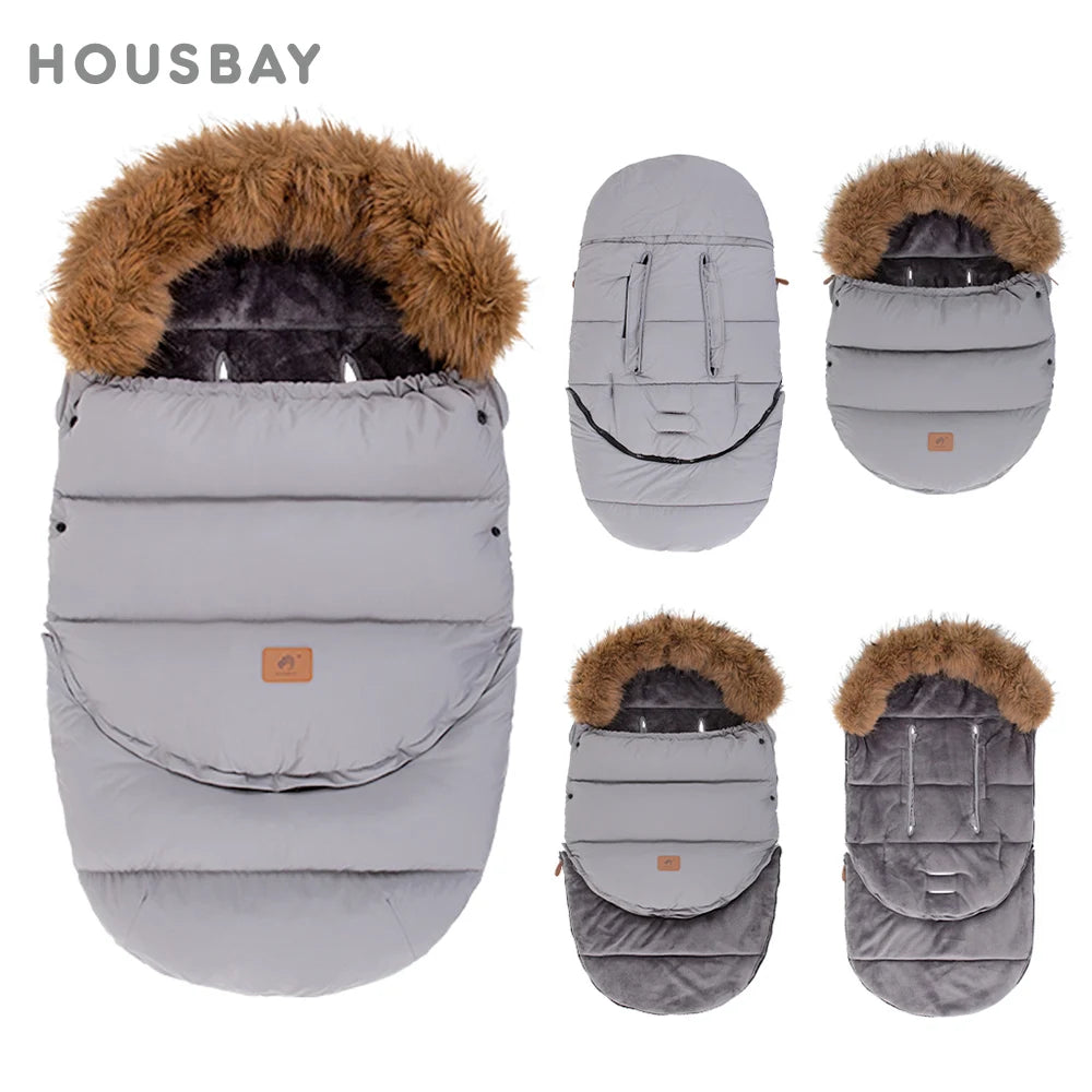 Baby Stroller Accessories Universal Pram Socks With Windproof Hooded Removable Fur Collar Winter Warm Envelope For Discharge