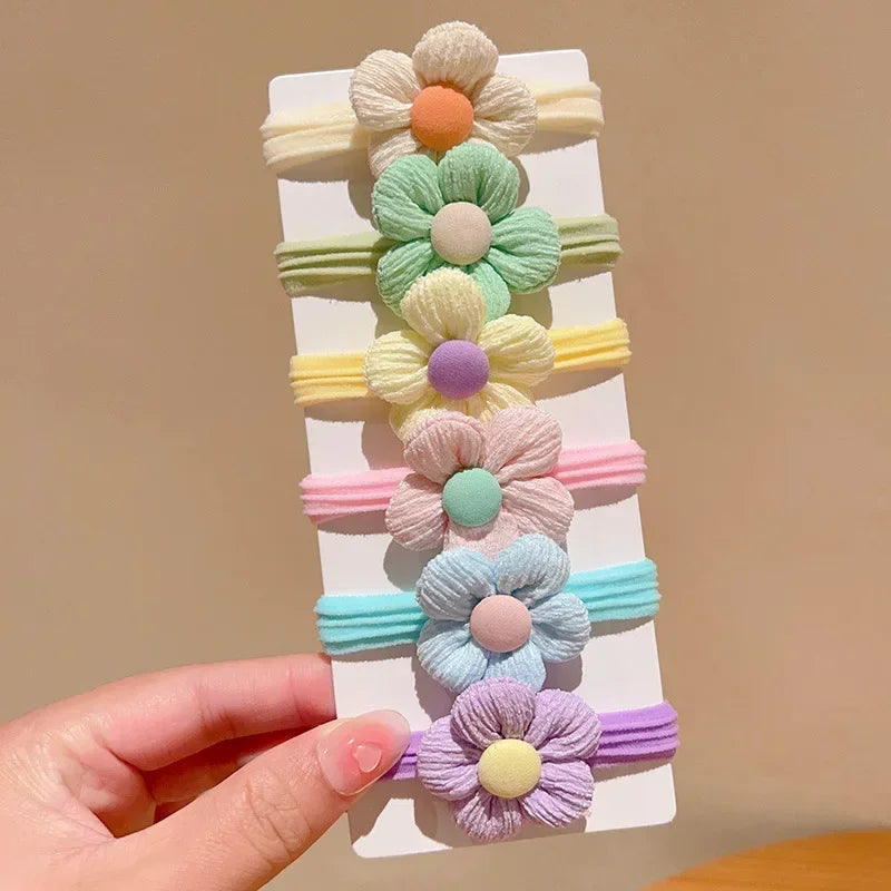 Cute Bow Tie Hair Rope Fashion Multicolor Flower Hairbands for Sweet Women Girls High Elastic Ponytail Hair Ring