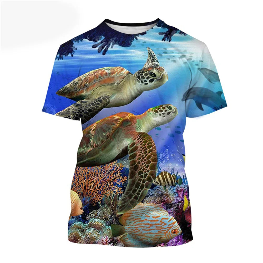 Sea Turtle Pattern T-Shirt for a Boy Girls Clothes Boy T-Shirts Fashion Short Sleeve Boys Clothes Round Neck Children's T-Shirt