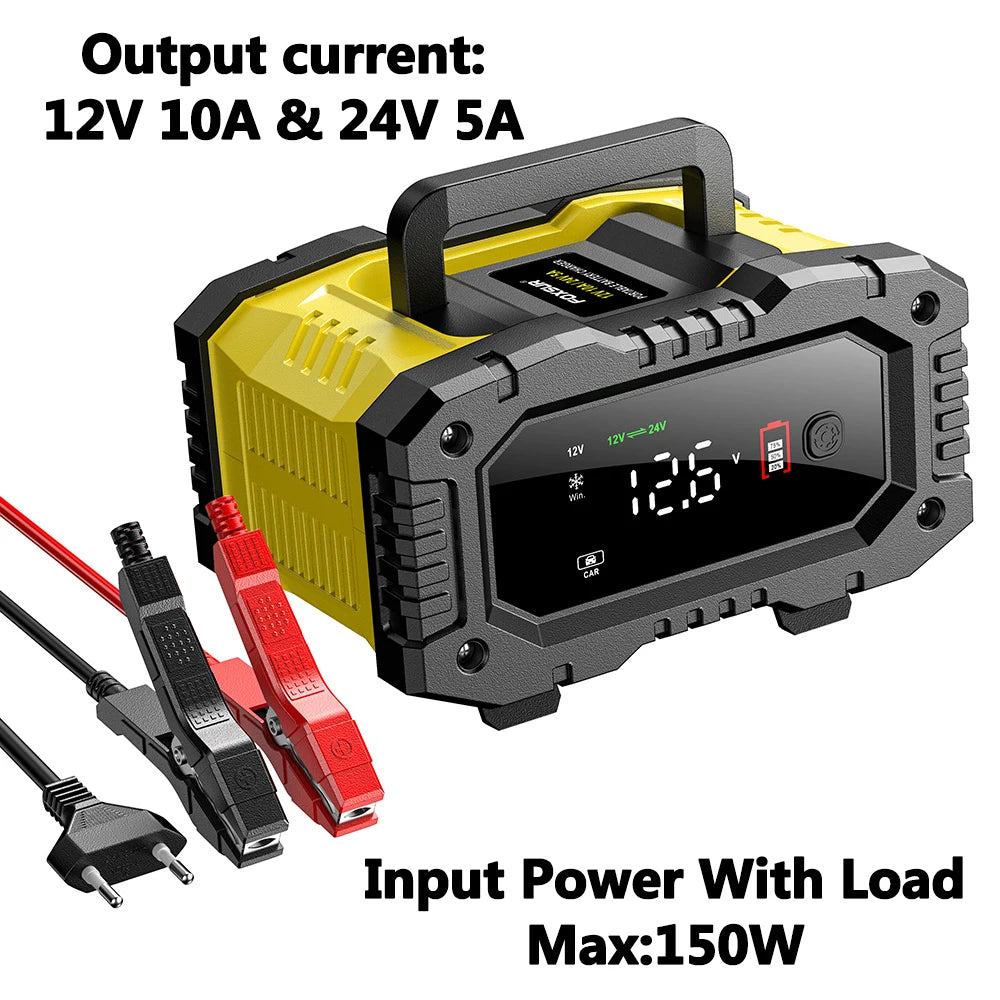 12V 24V FOXSUR FPT200 FPT100 Car Battery Charger for Moto for Truck Battery Repair for Lead-Acid AGM LiFePo4 EFB GEL WET
