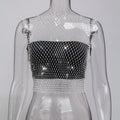 Women Sexy See Through Mesh Diamond Tank Tops Hollow Out Rhinestone Vest Beach Cover Up Crop Tops For Rave Festival Clubwear