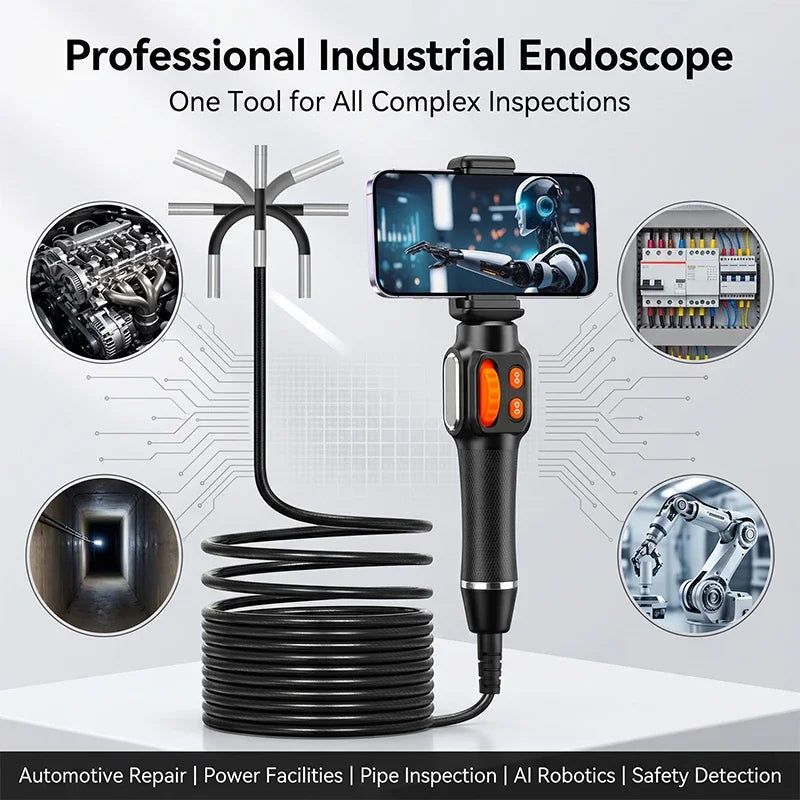 360 Degree Rotation Endoscope Camera 6mm Lens HD Articulated Inspection Borescope Camera IP67 for Automotive Car IOS Android