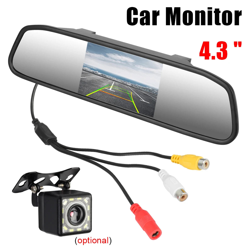 12V Car Interior Mirror Rear View Camera Parking Monitor PDC Parktronics DVD Player 4.3 Inch Screen HD Video Display Accessories
