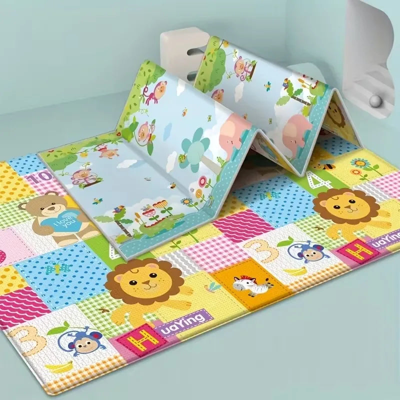 Double Sided Foldable Children's Play Mat Waterproof Non Slip Cartoon Pattern Crawling Mat Indoor Activity Foam Flooring