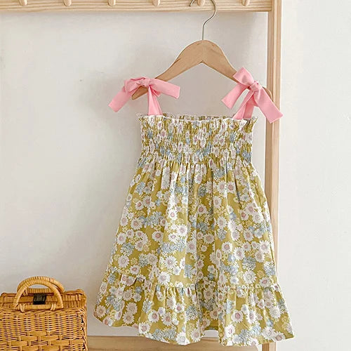 2024 New Summer Sisters Clothes Girls Princess Dress Toddler Baby Bodysuits Short Sleeved Cotton Print Kids Party Dress