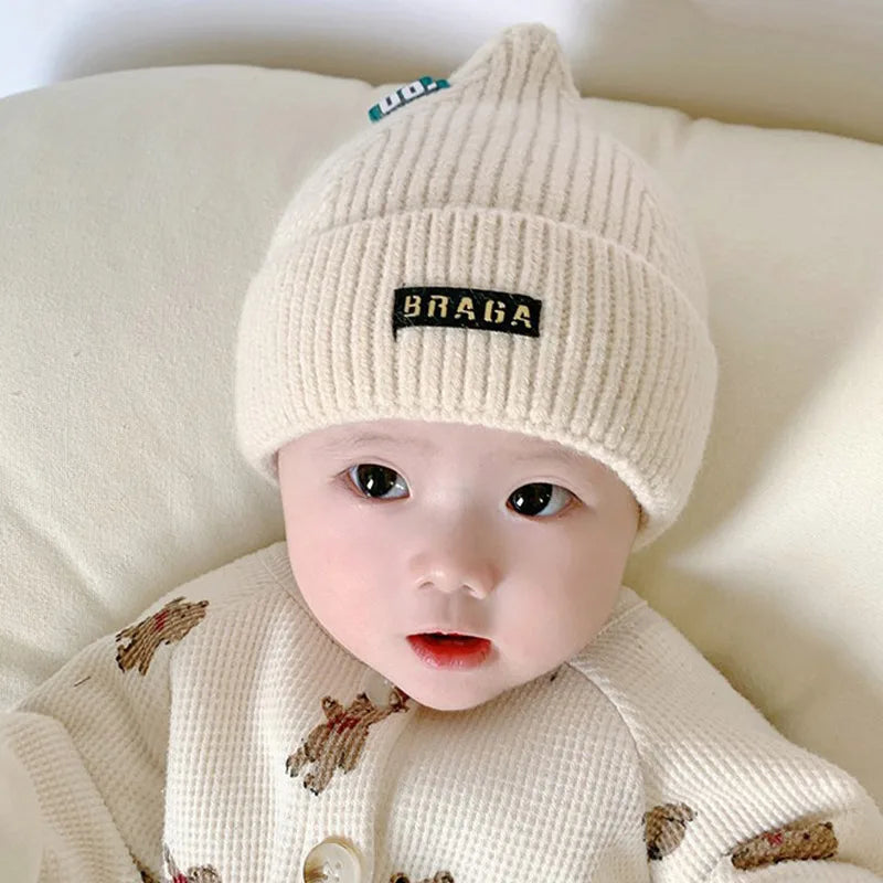 Cute Newborn Knitted Hat Winter Warm Baby Pullover Cap 3-18Month Boys Girls Solid Color Woolen Crochet Bonnet Children Beanies