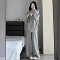 Grey Loose Women's Sportswear Set Autumn Winter Casual Wide Leg Pants Hoodie Two Piece Suit Comfortable Fashion Outfit