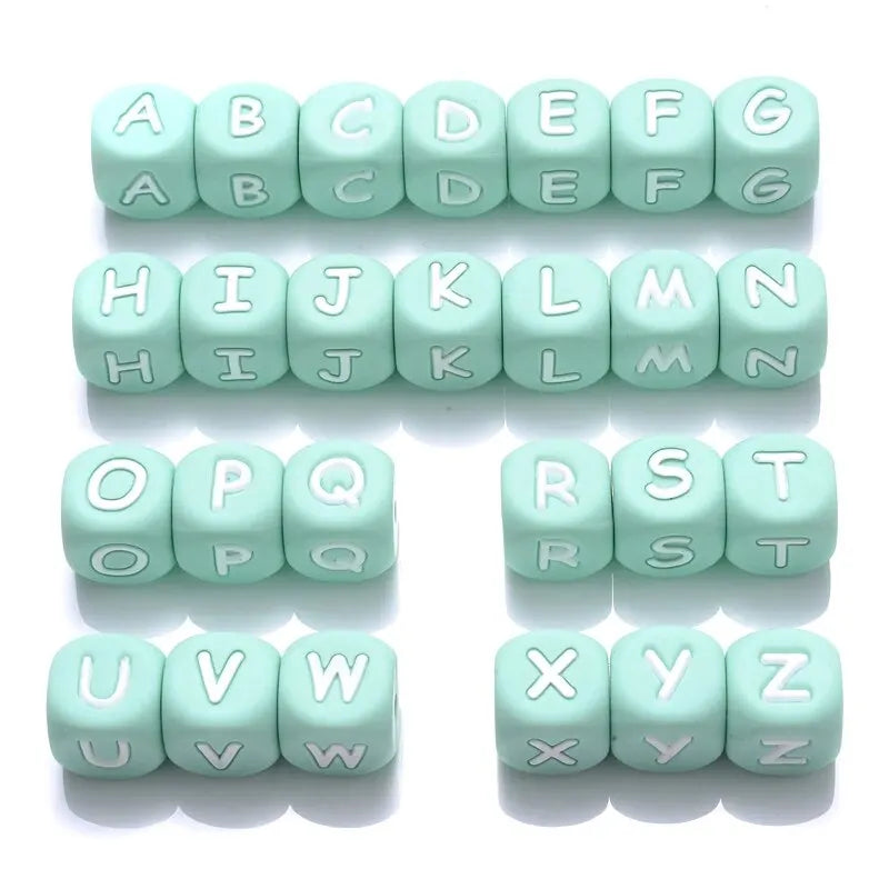 26Pcs Silicone English Letter Beads 12mm Alphabet Silicone Chewing Bead for Pacifier Clip Chain Teether Accessories BPA Free