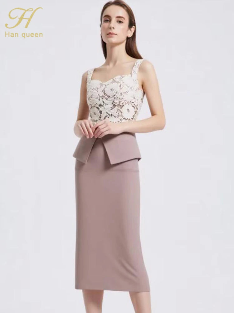 Halter Strapless Sleeveless Hollow out Holiday Prom Dresses Summer Lace Splicing Sexy Club Sheath Pencil Dress