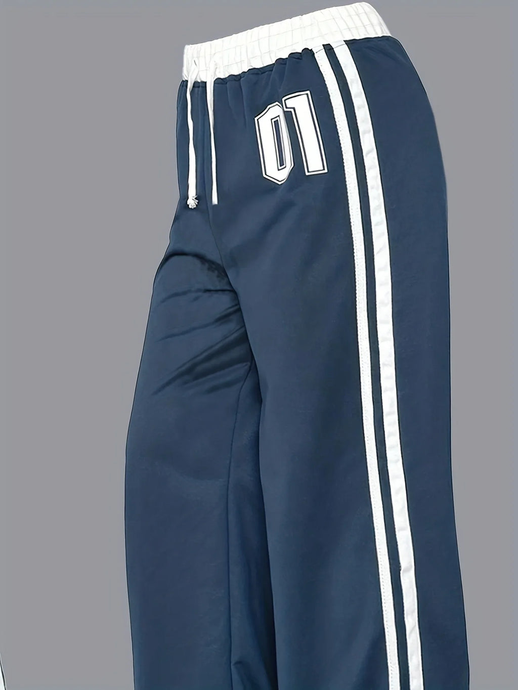 Girls Wide Leg Track Pants Number 01 Print Side Stripe Elastic Drawstring Waist Kids Casual Sporty Pants