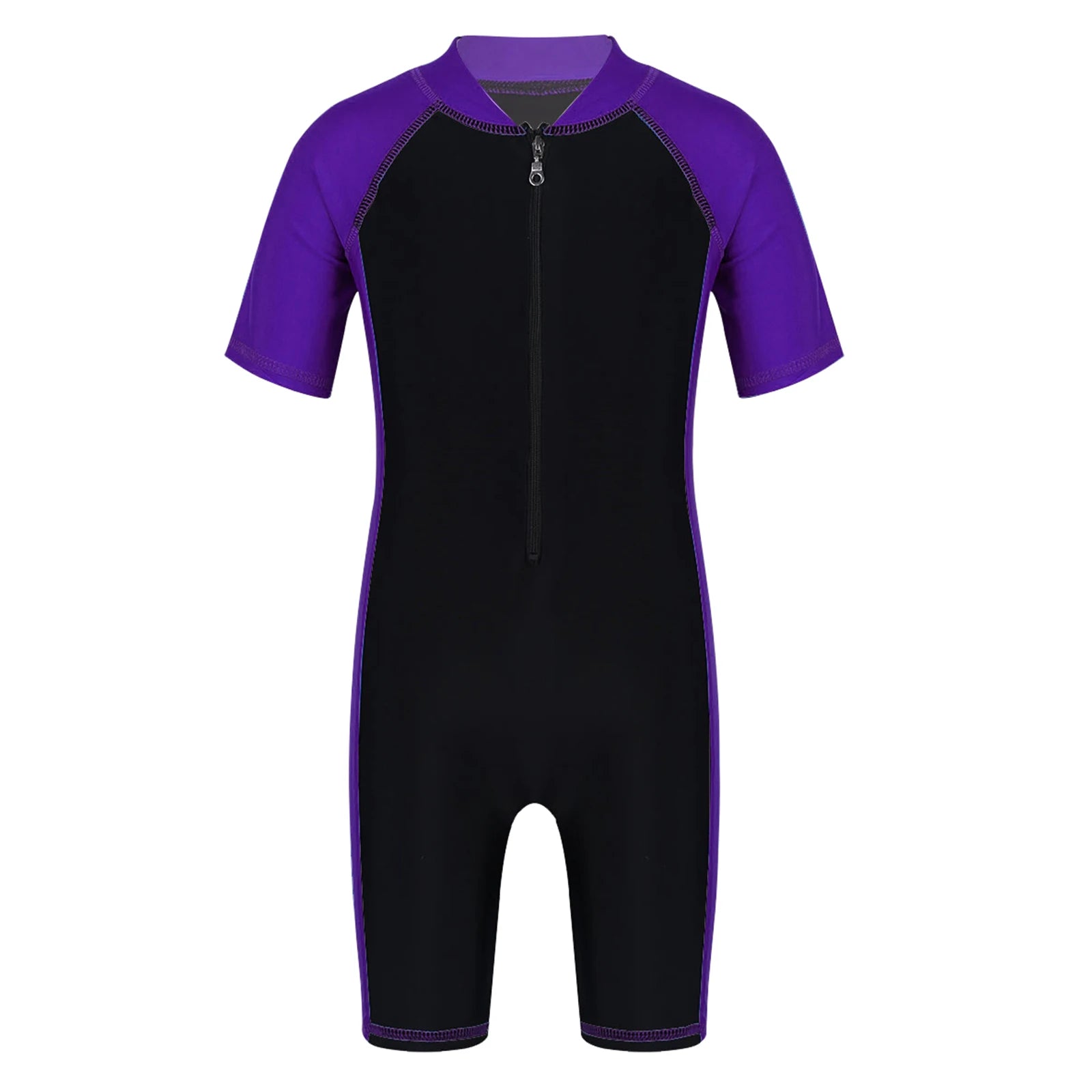 Kids Boys Girls One-piece Suits Rash Guards for Surfing Short Sleeves Zippered Shorty Wetsuits Swimsuit Swimwear Bathing Suits