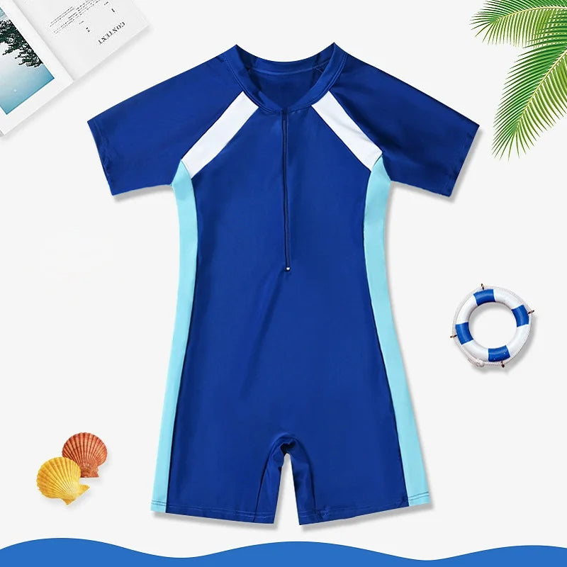 Children's Swimsuits, One-Piece Swimsuits, One-Piece Swimsuits, Short Sleeve Beach Sunscreen, Professional Training Swimsuits