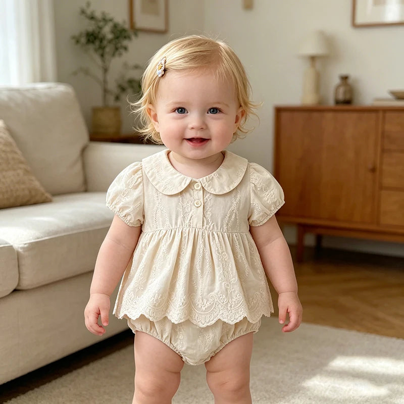 2026 Baby Clothes Summer New Girl Baby Bag Fart Short Sleeves Clothes Full Moon Hundred Day Princess Skirt Newborn Jumpsuit