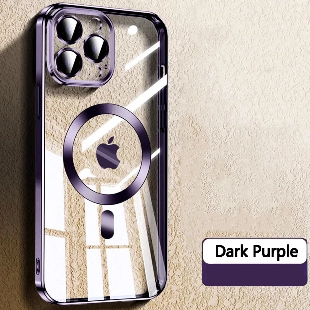 Original Clear Plating Cover For Apple Magnet Magsafe Case Iphone 15 14 Plus 13 12 11 Pro Max X Xs Xr 5K 10H Glas Camera Protect