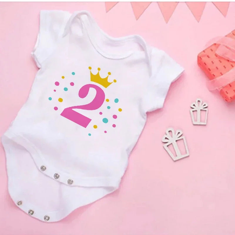 My 2st Birthday Newborn Summer Bodysuit Infant Body Baby Princess Short Sleeve Jumpsuit Baby Girl Birthday Party Outfits Clothes