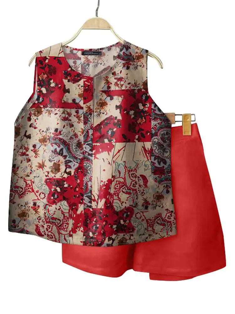 ZANZEA Casual Loose Sleeveless Tank and Shorts Women Summer 2pcs Short Sets Fashion Solid Tracksuit Sexy Pocket Matching Suits