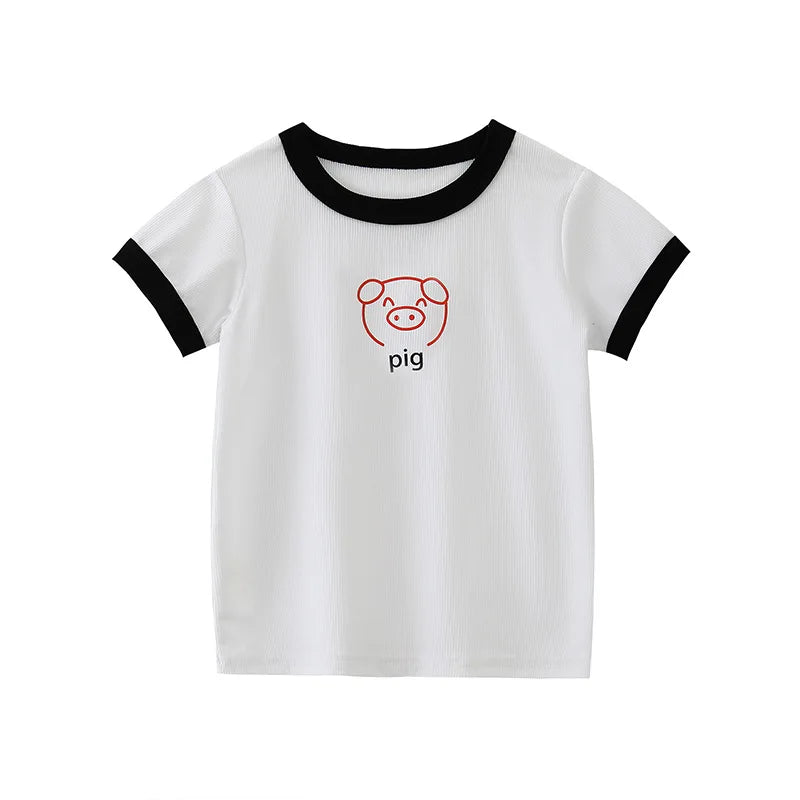 Candy Colored Short Sleeved T-shirt Girls Versatile and Stylish Cartoon Ice Silk Short Sleeves 3-8 Years Old Children Summer Top