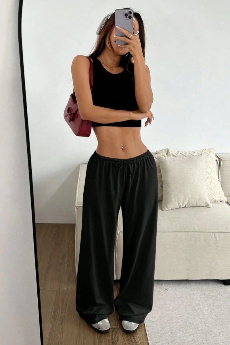 New women's fashion solid color casual loose wide-leg pants