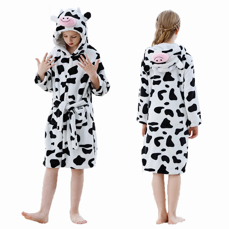 Kigurumi Dinosaur Bathrobes for Children 3 5 7 9 11 13 Years Kids Animal Flannel Homewear Boy Hooded Sleepwear Girls Nightgown