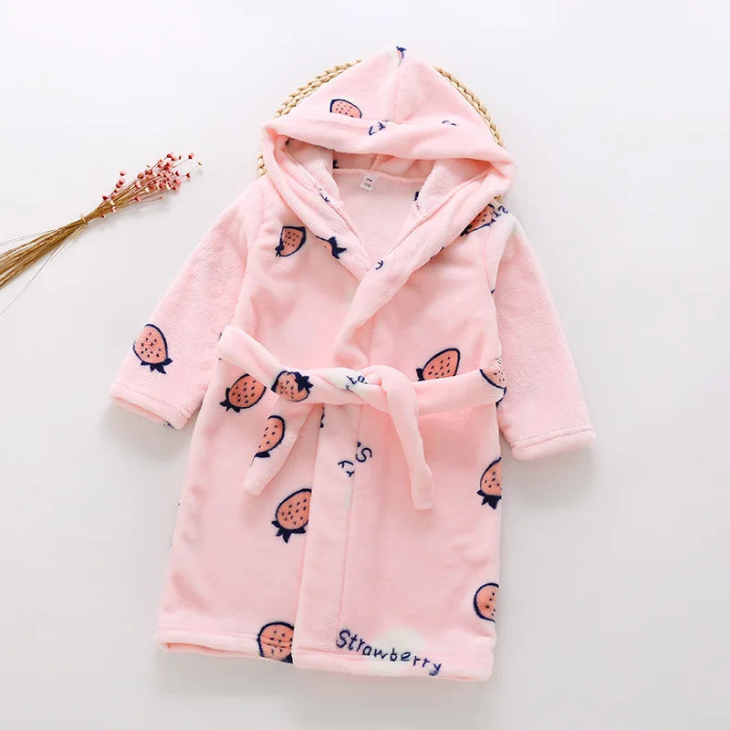 Thickened Warm Flannel Children's Bathrobe Boy Robe Homewear Cartoon Hooded Girls Pajamas Long-Sleeved Nightwear Kids Sleepwear
