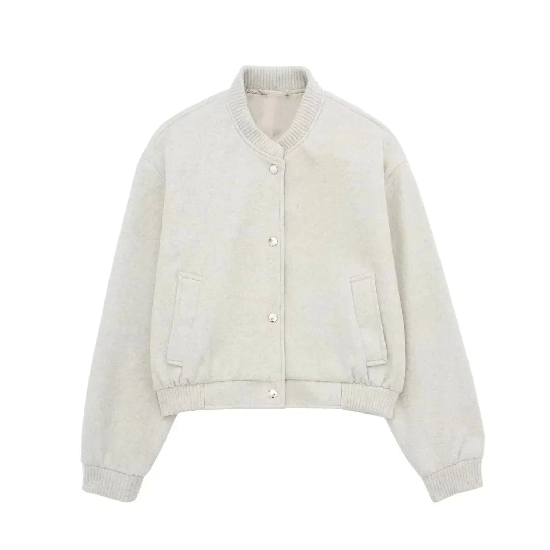 HH Vintage Women Soft Cropped Bomber Jacket 2023 Female Autumn Winter Woolen Cloth Jacket Woman Fashion Short Coats