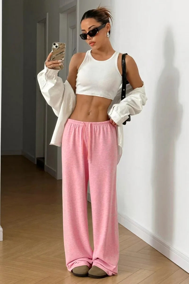 New women's fashion solid color casual loose wide-leg pants