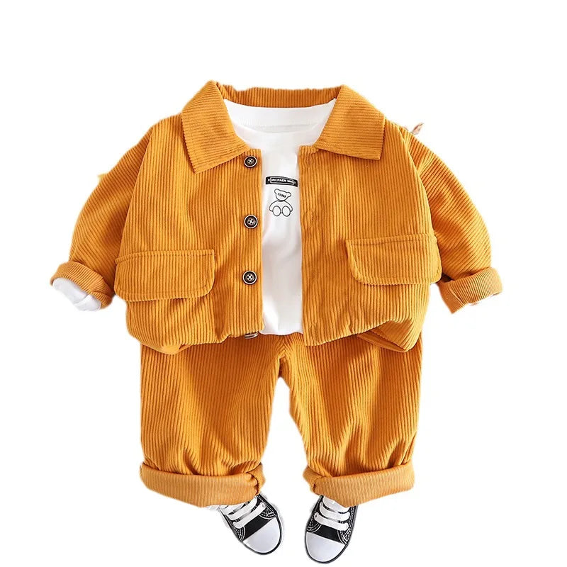 Children's Set 2025 New Spring and Autumn Boys' Korean Edition Denim Set Coat+T-shirt+Jeans Infant Fashion Three Piece Set 0-6Y