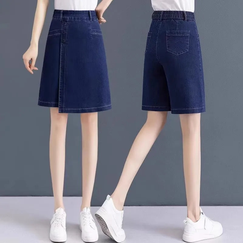 High Waist Wide Leg Pants Thin Design Summer Jeans Women's Loose Fit Small Size  Straight Cut Denim orts