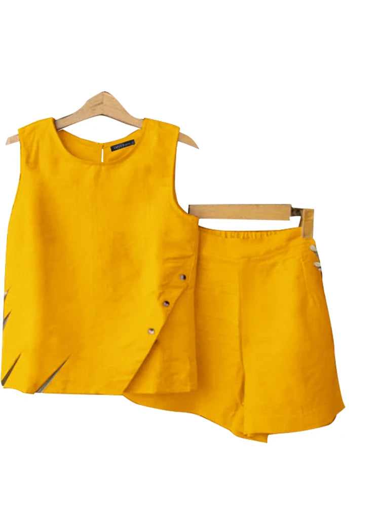 ZANZEA Casual Loose Sleeveless Tank and Shorts Women Summer 2pcs Short Sets Fashion Solid Tracksuit Sexy Pocket Matching Suits
