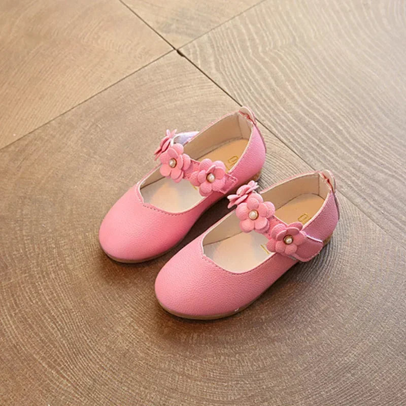 2025 Children's Flats Lace Big Flower Princess Party Performance Shoes Big Student Girl Shoes for Kids Soft Sole Leather Flats