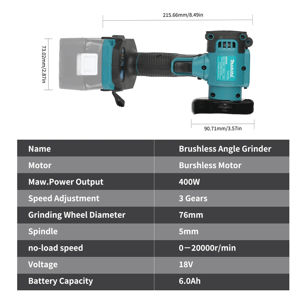 Makita MT438 18V Cordless Angle Grinder 3 Inch, Mini Polishing Grinding Machine Electric Cutting Tool for Small Works DIY